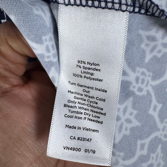 Talbots Dress Womens Medium Blue White Geometric Faux Wrap Work Office Business - Picture 5 of 12